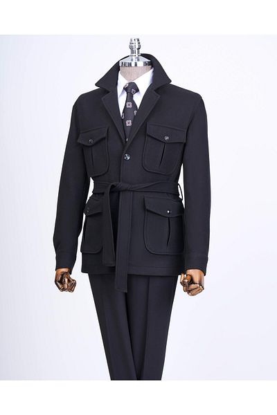 TerziAdemAltun Men's Black Slim Fit Italian Style Sports Single Jacket - T13549