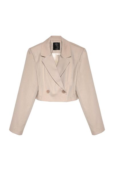 Quzu Μπεζ μπουφάν με ένα κουμπί Crop Jacket