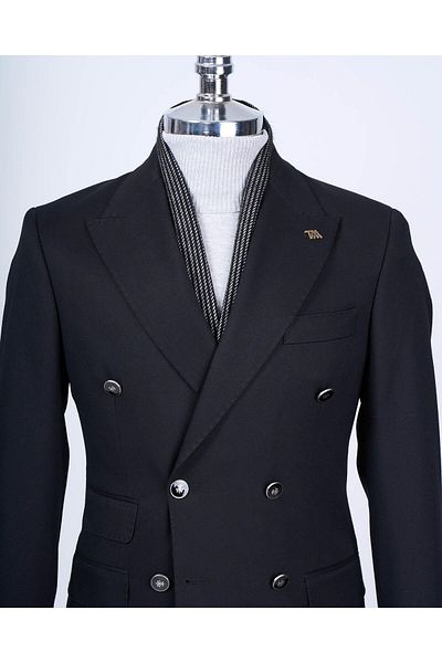 TerziAdemAltun Jachetă pentru bărbați, în stil italian, slim fit, cu rever cu vârf, neagră T13290