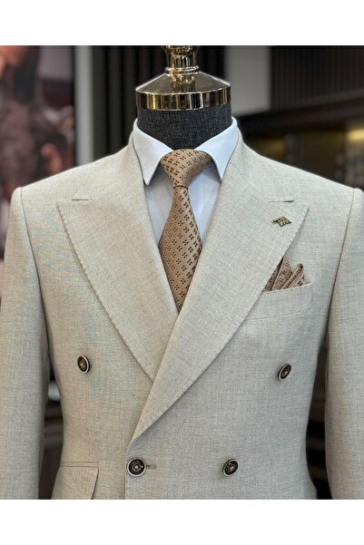 TerziAdemAltun Ανδρικό παλτό διπλό στήθος σε ιταλικό στυλ slim fit καφέ T12239