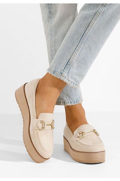 B T Shoes Leondra V3 beige platform loafers