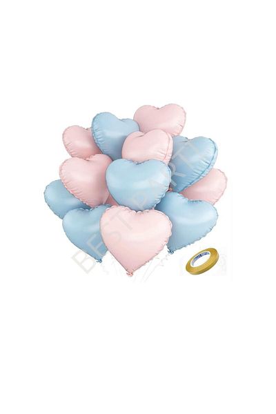 BEST PARTİ DOĞUM GÜNÜ PARTİ SÜSLERİ Best 12Pcs Pink-Blue Color Heart Foil Balloon Set