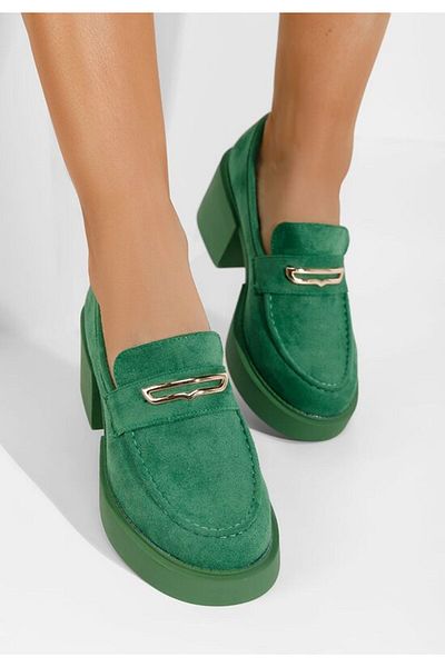 B T Shoes Agnessa green heeled loafers
