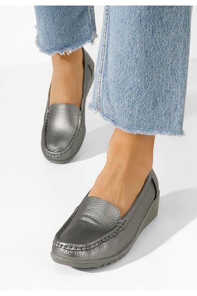 B T Shoes Women's leather loafers Storia V2 silver