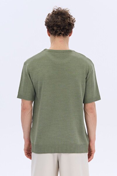 İLKCET MODA Ανδρικό πλεκτό μπλουζάκι με λεπτομέρεια με τρύπα