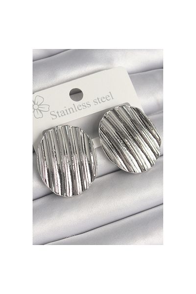 Skygo Silver Color Circle Plate Model Women's Earrings - Hanging Engraved Brass Model