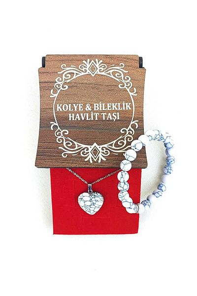 BaharEli Natural Howlite Stone Necklace and Bracelet Set in Special Box