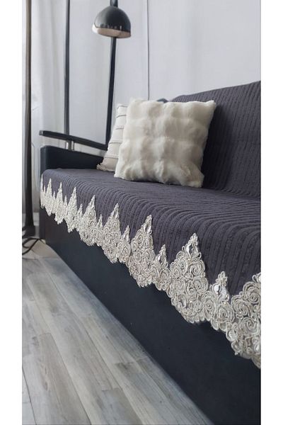baladı home ev tekstil home collection Lace Luxury Mod Non-Slip Seat Cover Dark Gray