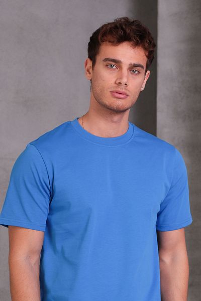 COTTONLAB Унисекс тениска Slim Fit 100% памук, мека текстура, синя тениска с кръгло деколте