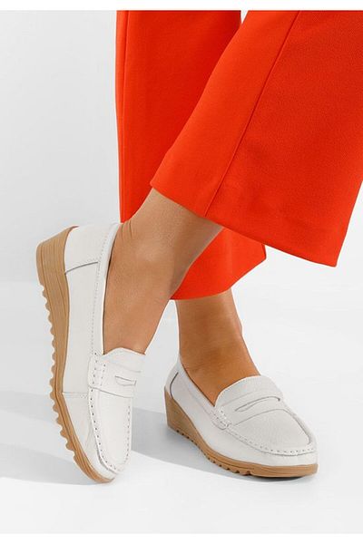 B T Shoes Mocasini piele naturala Valmera V2 albi