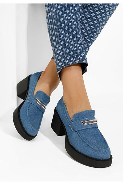 B T Shoes Agnessa denim heeled loafers