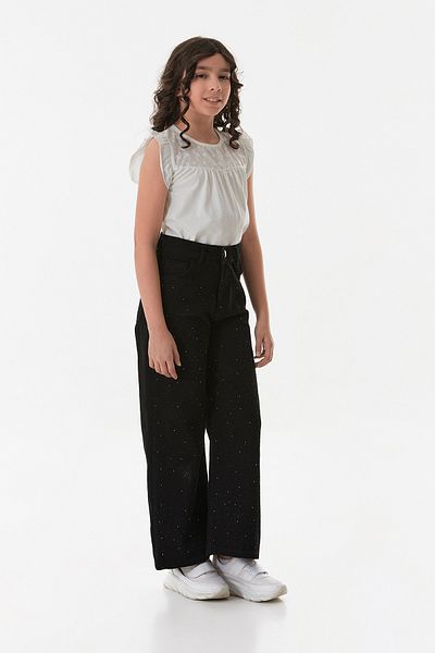 Fulla Moda 100% Cotton Stoned Girl's Palazzo Pants