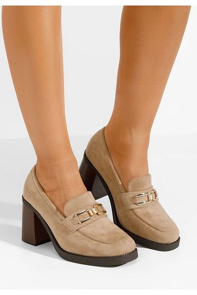 B T Shoes Women's loafers with heel Akera khaki