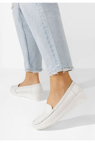 B T Shoes Mocasini dama piele Storia V2 albi