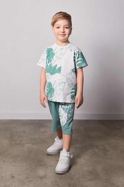 Fulla Moda Leaf Printed 2-Piece Boy's Shorts Suit