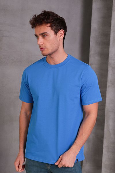 COTTONLAB Унисекс тениска Slim Fit 100% памук, мека текстура, синя тениска с кръгло деколте