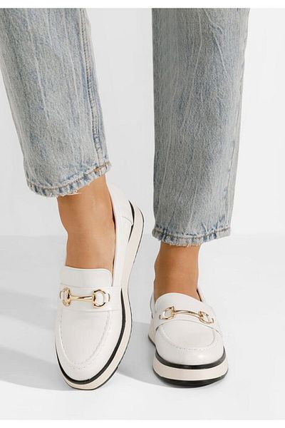 B T Shoes Mocasini cu talpa groasa Dianna albi