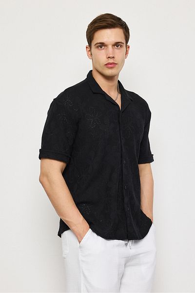 İLKCET MODA Ανδρικό πουκάμισο Oversize με λεπτομέρεια με μοτίβο