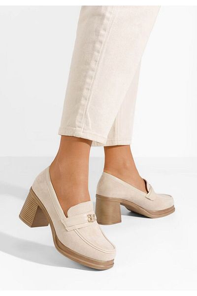B T Shoes Mocasini cu toc Jonsia bej