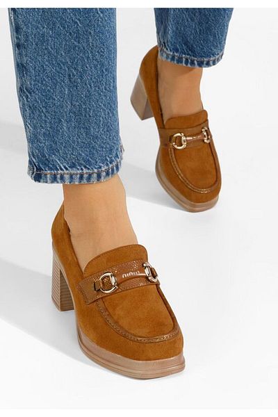 B T Shoes Gizella camel heeled loafers