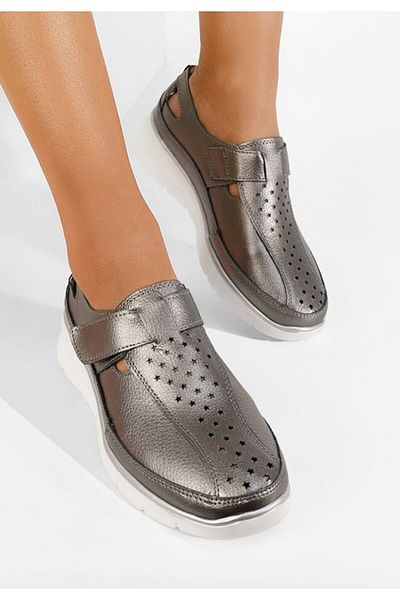 B T Shoes Mocasini cu talpa groasa argintii Kalivia
