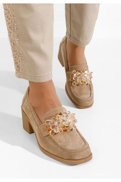 B T Shoes Ermela khaki heeled loafers