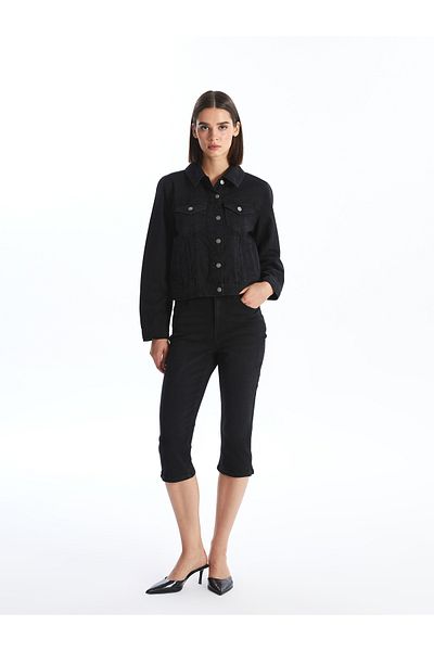LC Waikiki Damen-Jeansjacke mit Hemdkragen – W42210z8