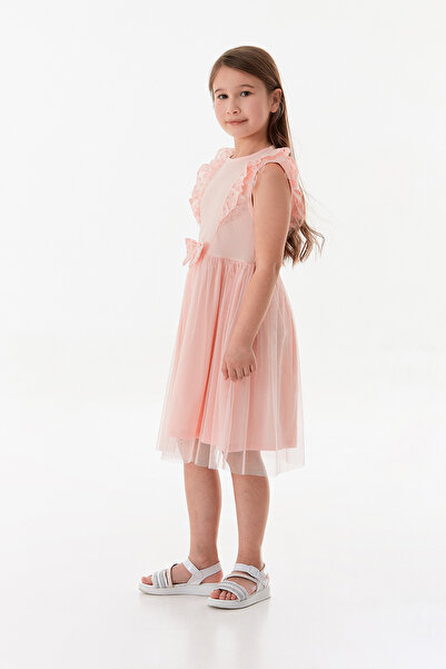 Fulla Moda Girl's Tulle Dress with Lace Detail and Ruffled Sleeves