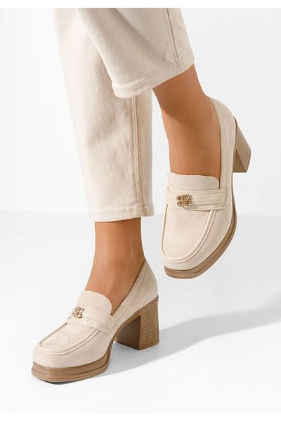 B T Shoes Mocasini cu toc Jonsia bej
