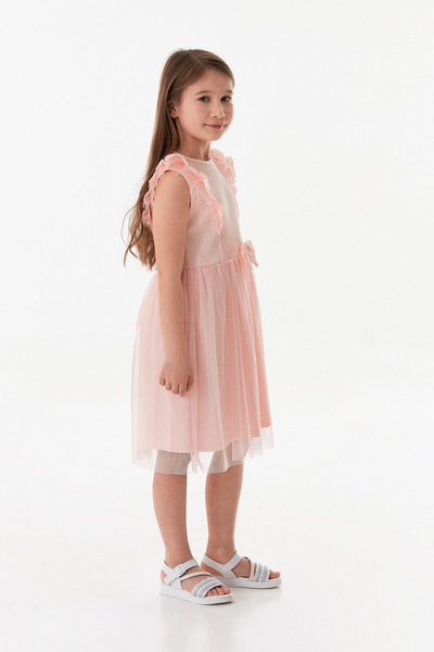 Fulla Moda Girl's Tulle Dress with Lace Detail and Ruffled Sleeves