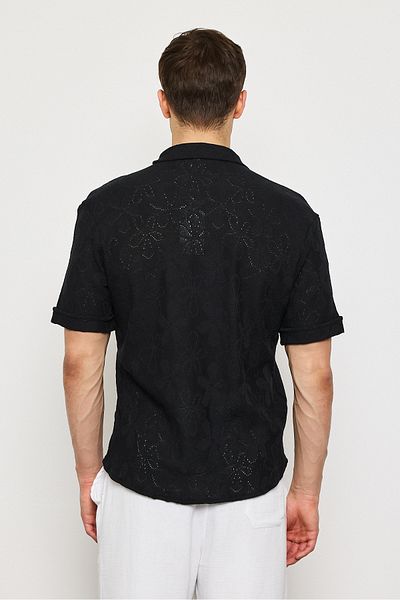 İLKCET MODA Ανδρικό πουκάμισο Oversize με λεπτομέρεια με μοτίβο