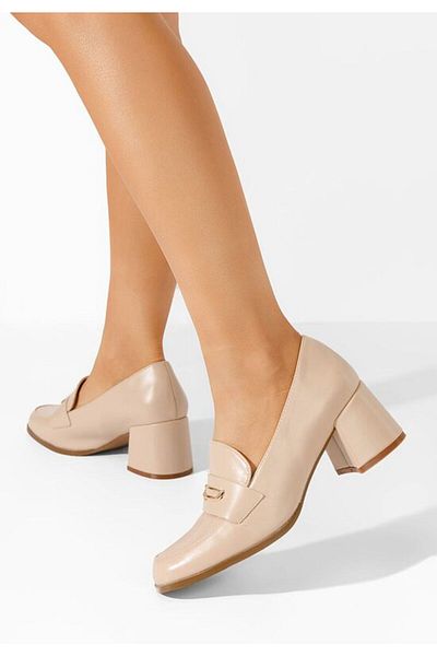 B T Shoes Mocasini cu toc Ameliana bej