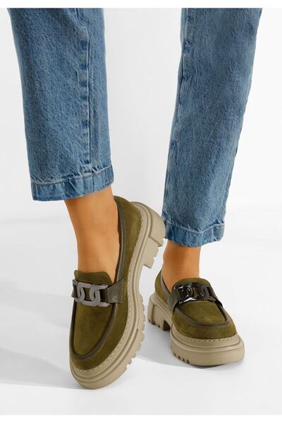 B T Shoes Mocasini piele naturala verzi Haza