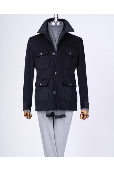 TerziAdemAltun Jachetă sport pentru bărbați din catifea slim fit în stil italian, neagră T13343