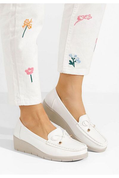 B T Shoes Mocasini dama cu platforma Karenna albi