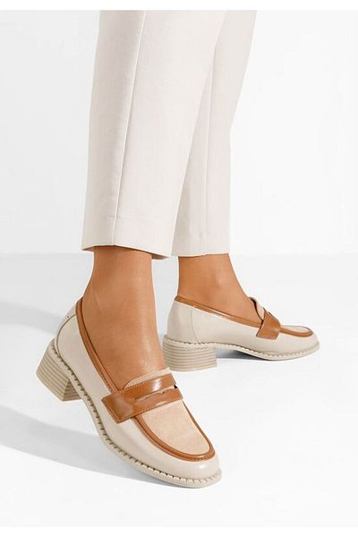 B T Shoes Mocasini cu toc Bruna bej