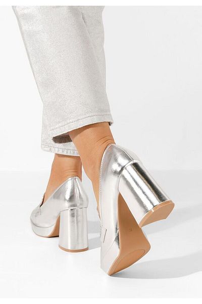 B T Shoes Mocasini cu toc Alidia argintii