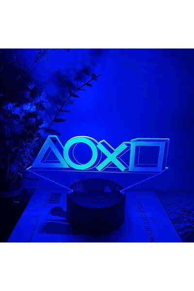 IWP قاعدة زرقاء سوداء بدون جهاز تحكم عن بعد لشعار بلاي ستيشن مصباح ليلي ثلاثي الأبعاد لغرفة الألعاب إعداد إضاءة ديكور المكتب