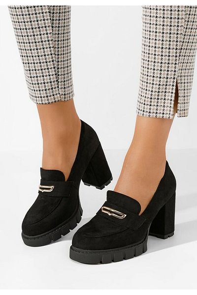 B T Shoes Mocasini cu toc Eliska V2 negri