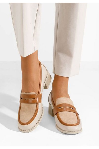 B T Shoes Mocasini cu toc Bruna bej