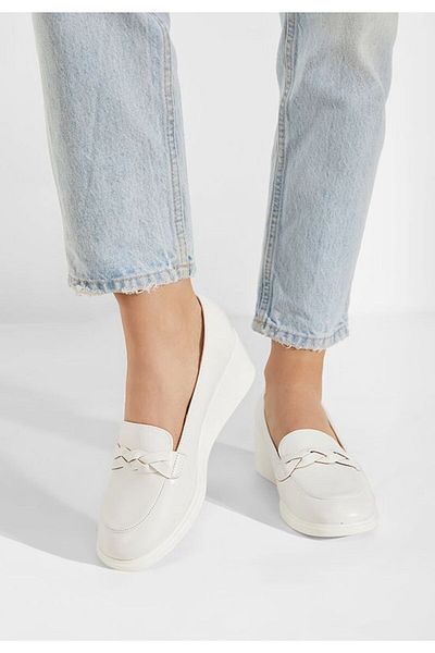 B T Shoes Mocasini dama cu platforma albi Cala