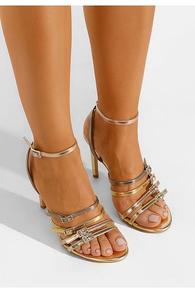 B T Shoes Sandale cu toc subtire aurii Helina