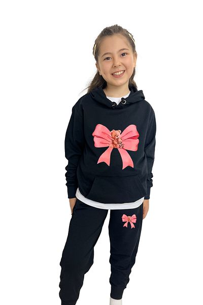 yudemia Ribbon Printed Girls Sweatshirt T-Shirt Tracksuit 3-Piece Set – Comfortable and Stylish Design