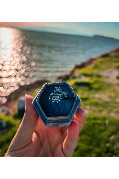 Soprano Silver Sakura Çiçeği Yüzük 925 Ayar Gümüş Aquamarine Taşlı