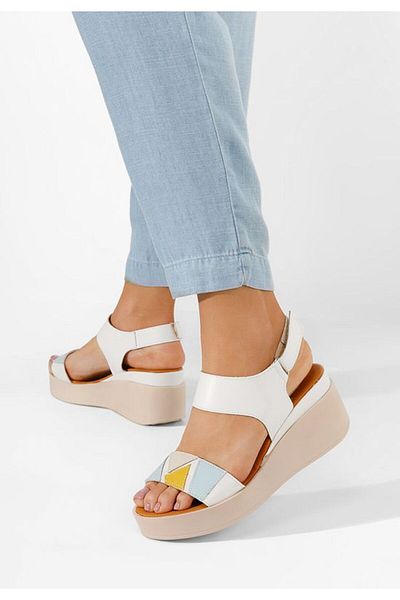 B T Shoes White Lauria leather platform sandals