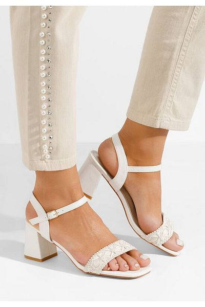 B T Shoes White Carolyne Chunky Heel Sandals