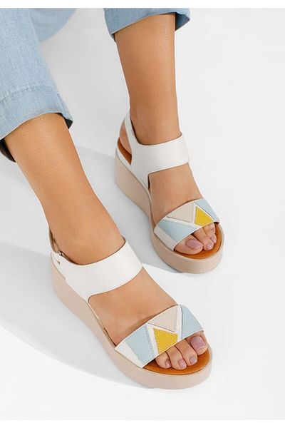 B T Shoes White Lauria leather platform sandals