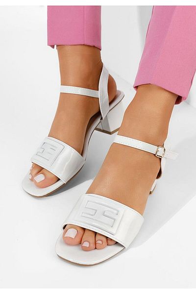 B T Shoes Izara B white chunky heel sandals