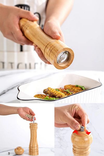 Sekiz8 4 Pieces Bamboo Body Complete Wooden Salt Pepper Mill Spice Grinder 16 cm