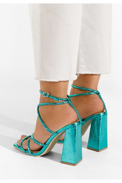 B T Shoes Sandale cu toc gros Karine turcoaz